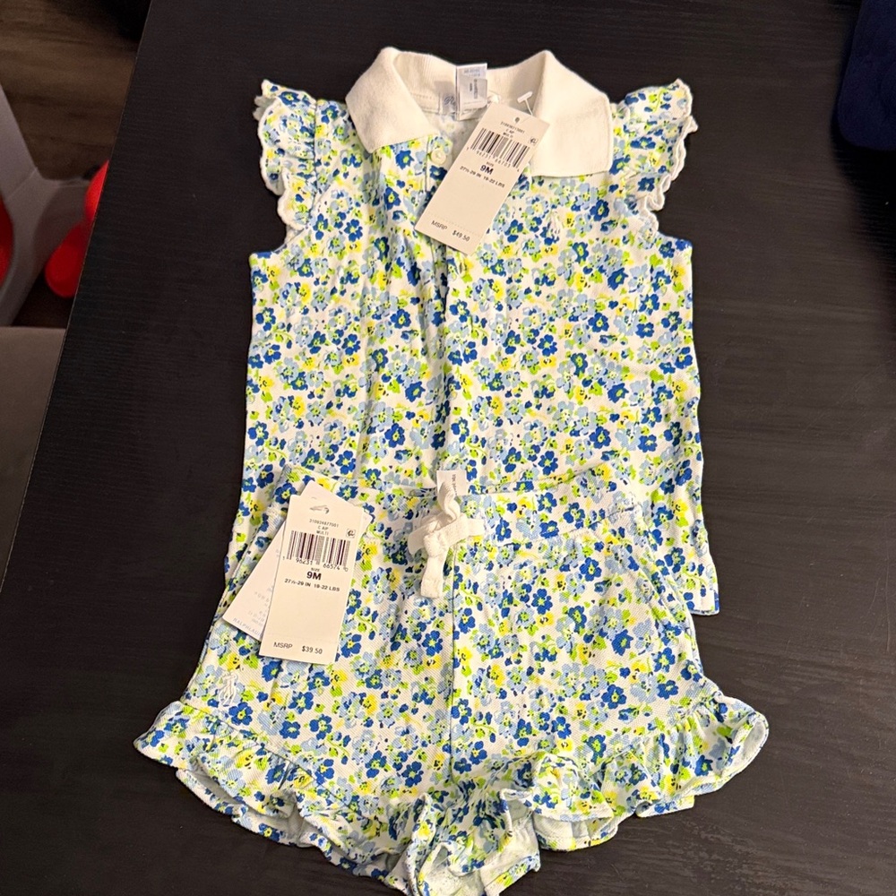 Floral Ruffle Romper with Collar POLO for girls